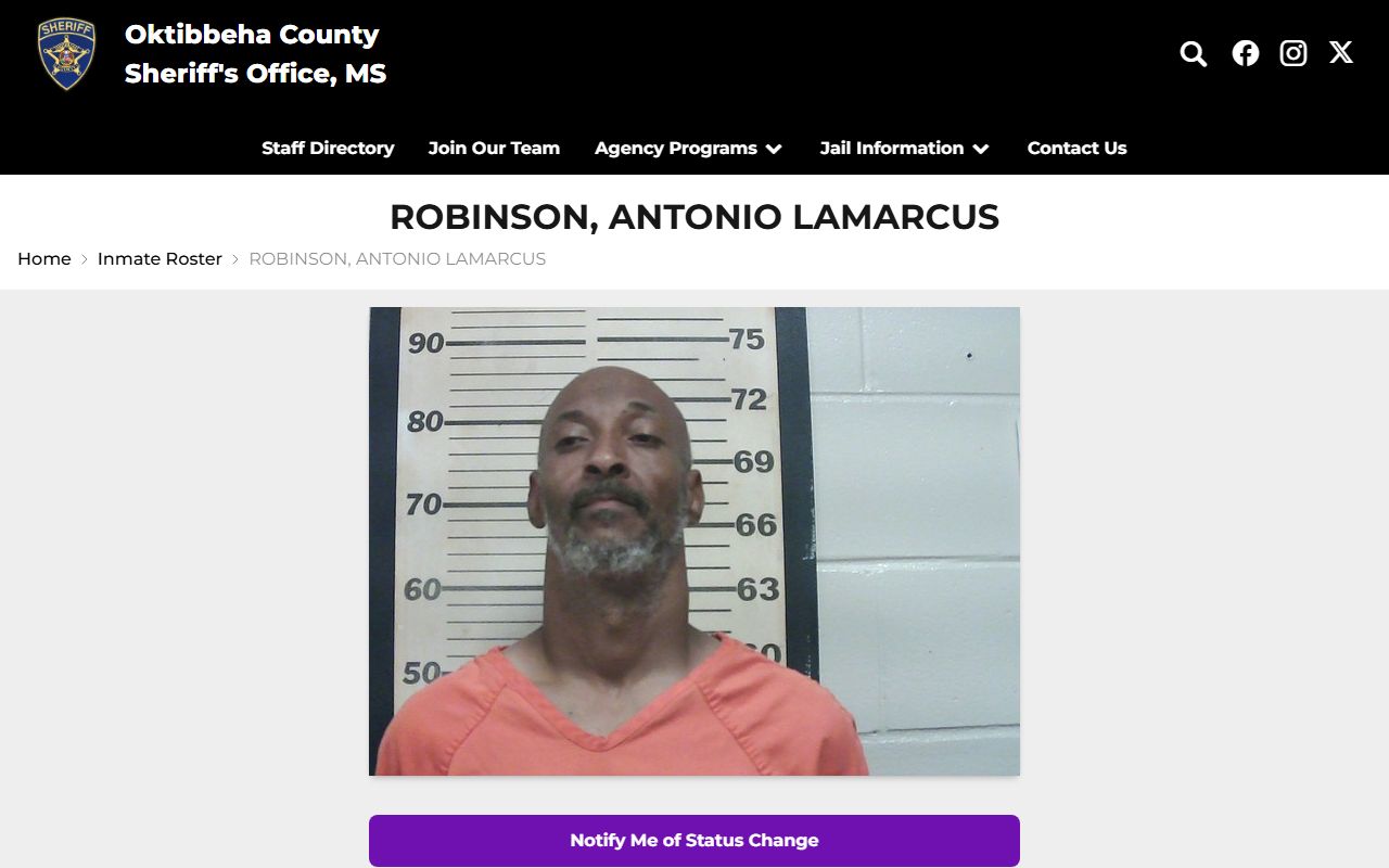Oktibbeha County Detention Center inmate charge detail record